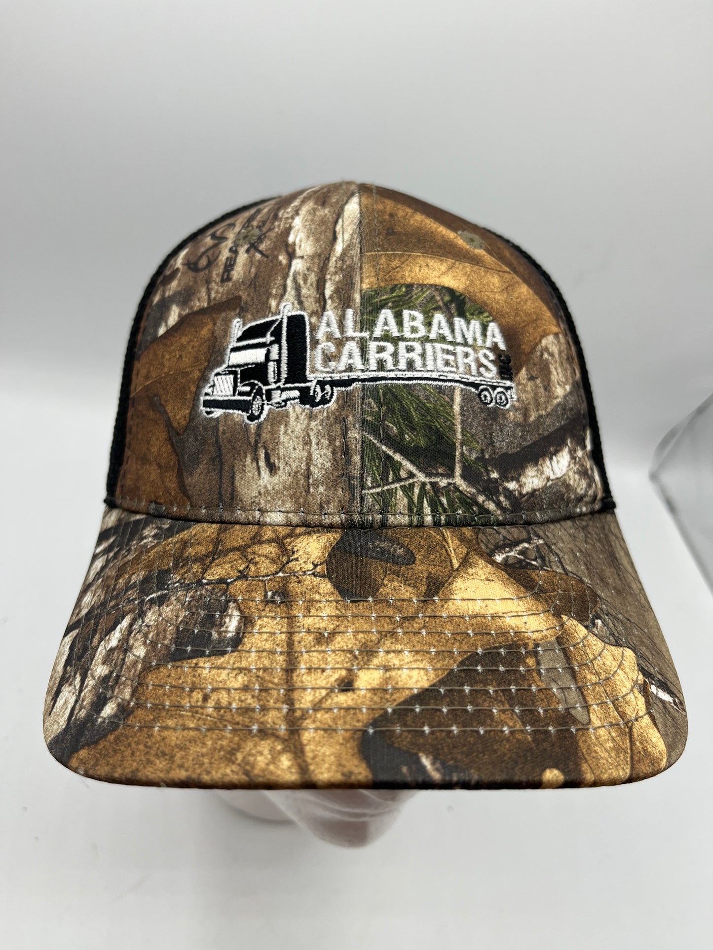 Camo trucker hat logo, outdoor cap. Preowned.