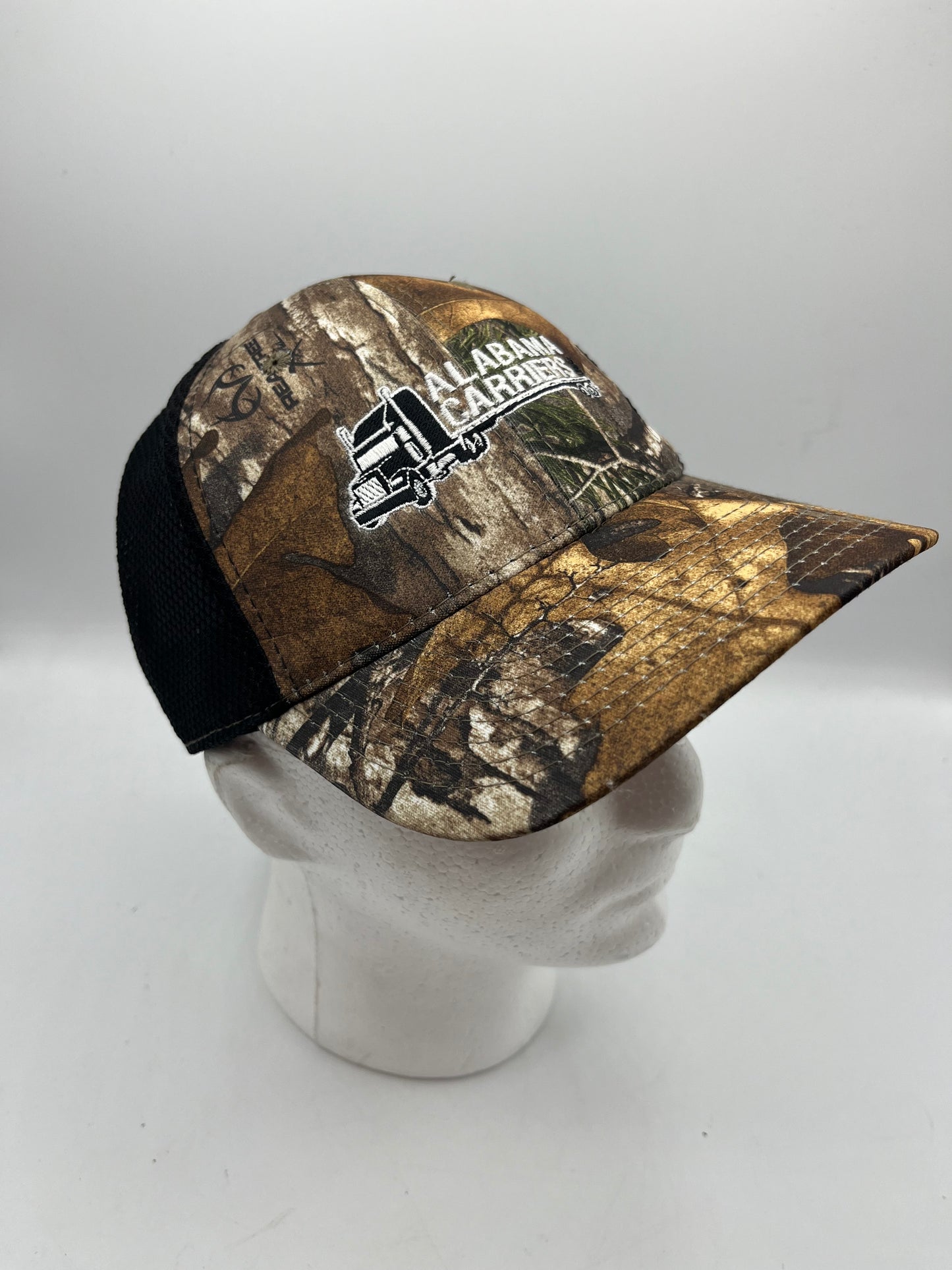 Camo trucker hat logo, outdoor cap. Preowned.