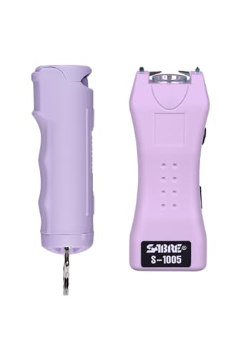 SABRE Pepper Spray & 2-in-1 Stun Gun with Flashlight, Self Defense Kit, Fast Flip Top Safety, Finger Grip for Better & Faster Aim, Painful 1.60 µC Charge, 120 Lumen LED Light, Rechargeable, 0.54 fl oz