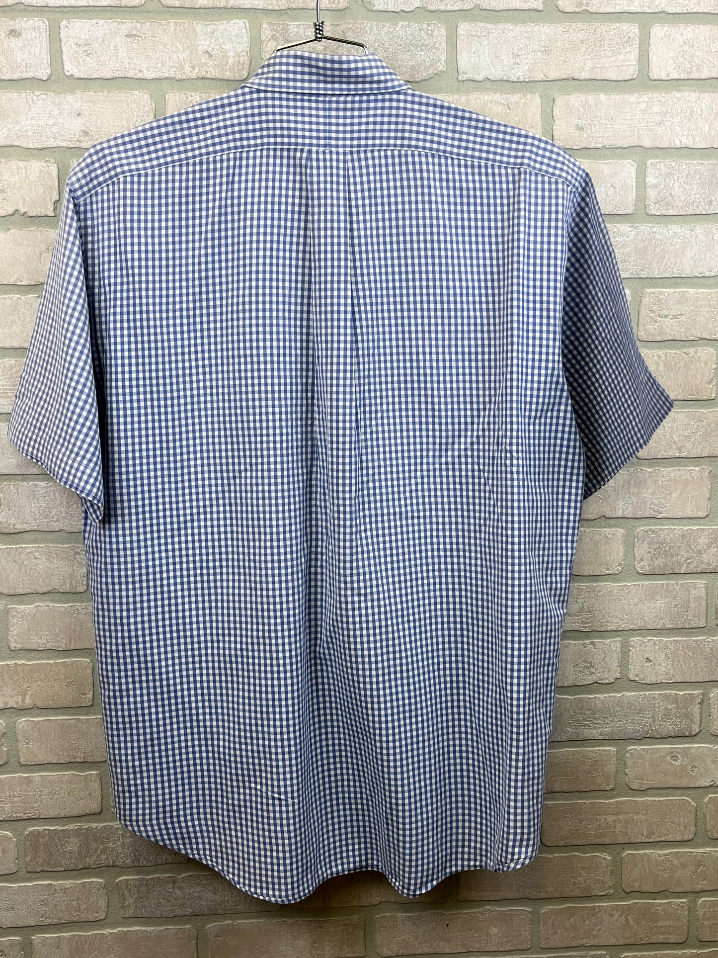 Ralph Lauren, golf short sleeve button up shirt, size large, blue, check, picnic plaid preowned