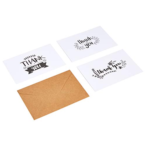 Amazon Basics Thank You Cards and Envelopes, 48 Count, Black and White