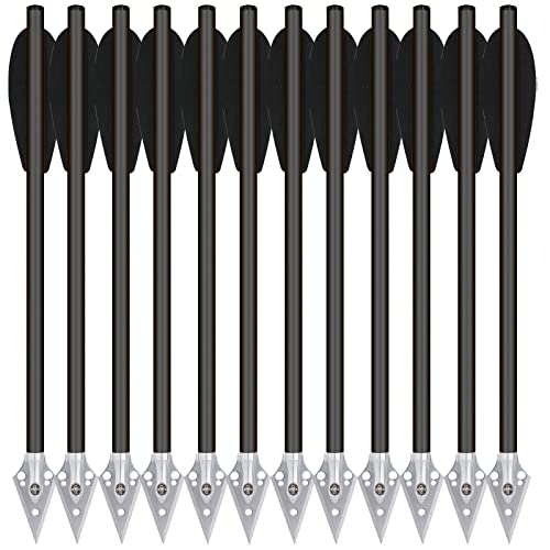 PMSM 6.3" Pistol Crossbow Bolts, Aluminium Crossbow Arrows,Mini Crossbow Bolts with Steel Broadhead Tips for 50-80lbs Pistol Crossbow Precision Target Practicing Shooting and Small Hunting (12black)