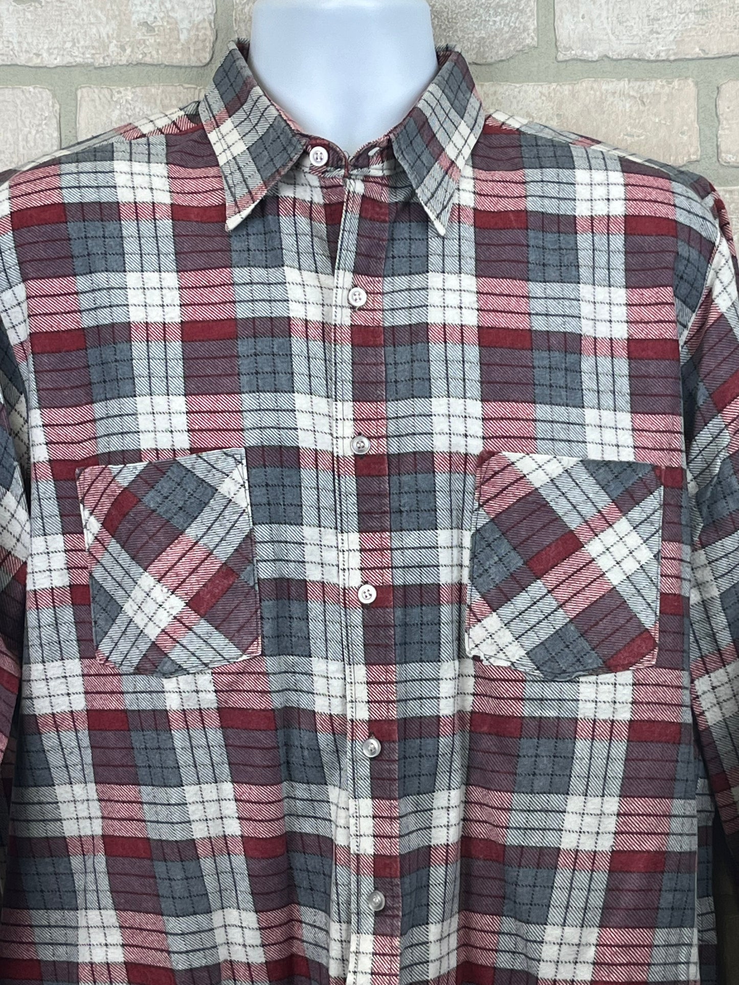 Ozark flannel plaid shirt, long sleeve button up size large, tall pre-owned ￼￼