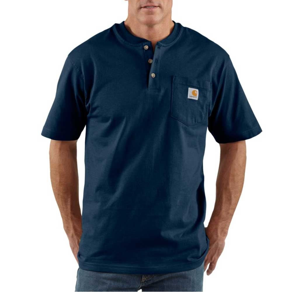 Carhartt mens Loose Fit Heavyweight Short-sleeve Pocket T-shirt henley shirts, Navy, Small US