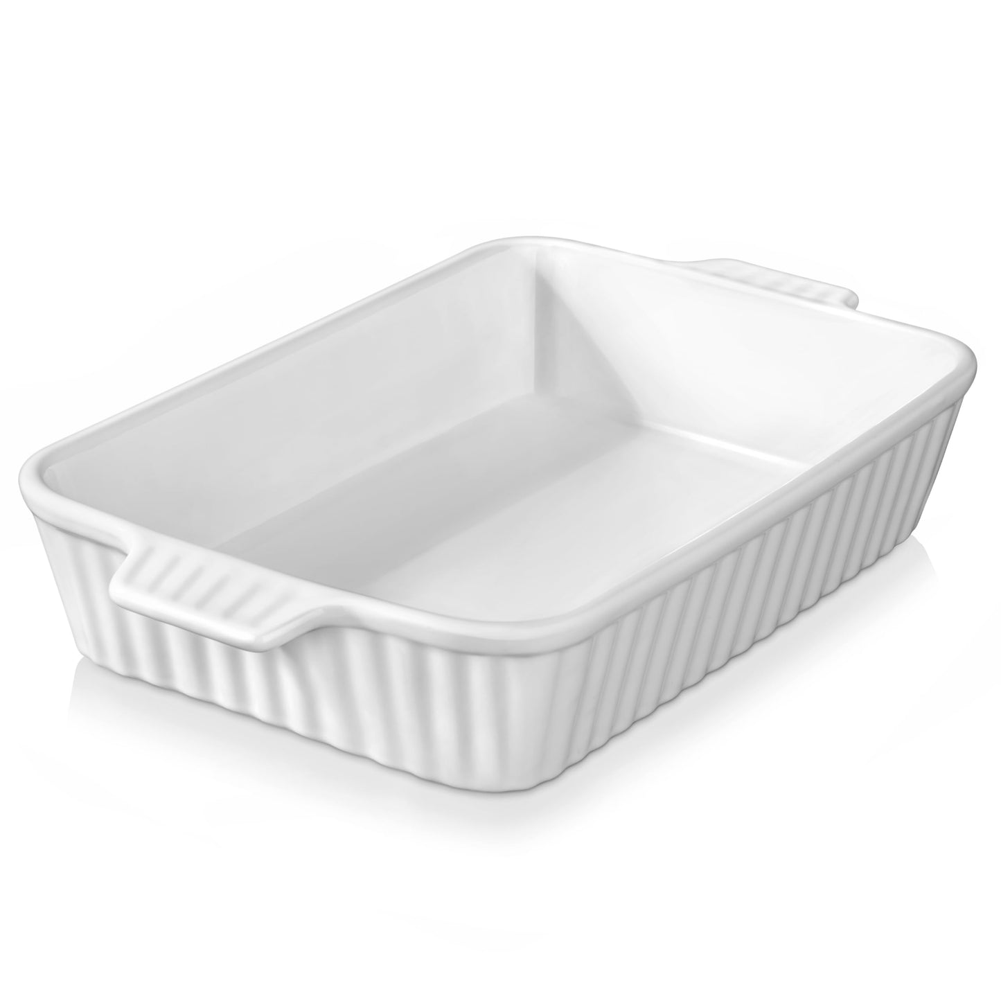 MALACASA Baking Dish, Casserole Dish for Oven, 3 QT Ceramic Baking Pan, Rectangular Lasagna Pan Deep with Handles for Cooking Serving Cake Kitchen, White, Series BAKE.BAKE (8"x12")