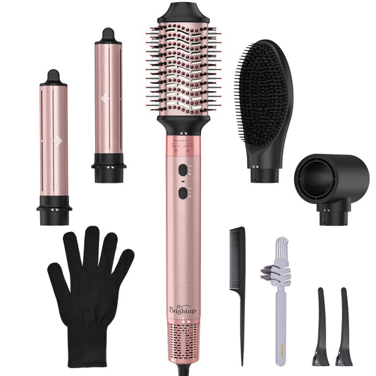 Brightup Air Styler with 110,000 RPM High-Speed Negative Ionic Hair Dryer, Blow Dryer Brush, Straightener Brush, Automatic Curling Iron, Professional 5 in 1 Styler for Fast Drying Volumizing & Styling