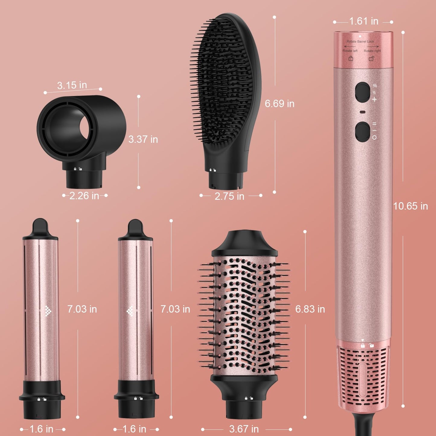 Brightup Air Styler with 110,000 RPM High-Speed Negative Ionic Hair Dryer, Blow Dryer Brush, Straightener Brush, Automatic Curling Iron, Professional 5 in 1 Styler for Fast Drying Volumizing & Styling