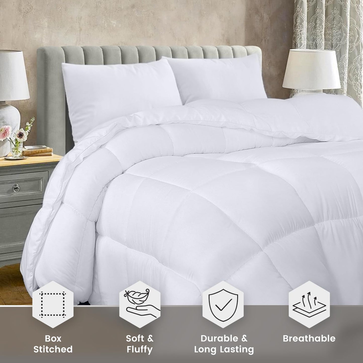 Utopia Bedding Comforter Duvet Insert - Quilted Comforter with Corner Tabs - Box Stitched Down Alternative Comforter (Queen, White)