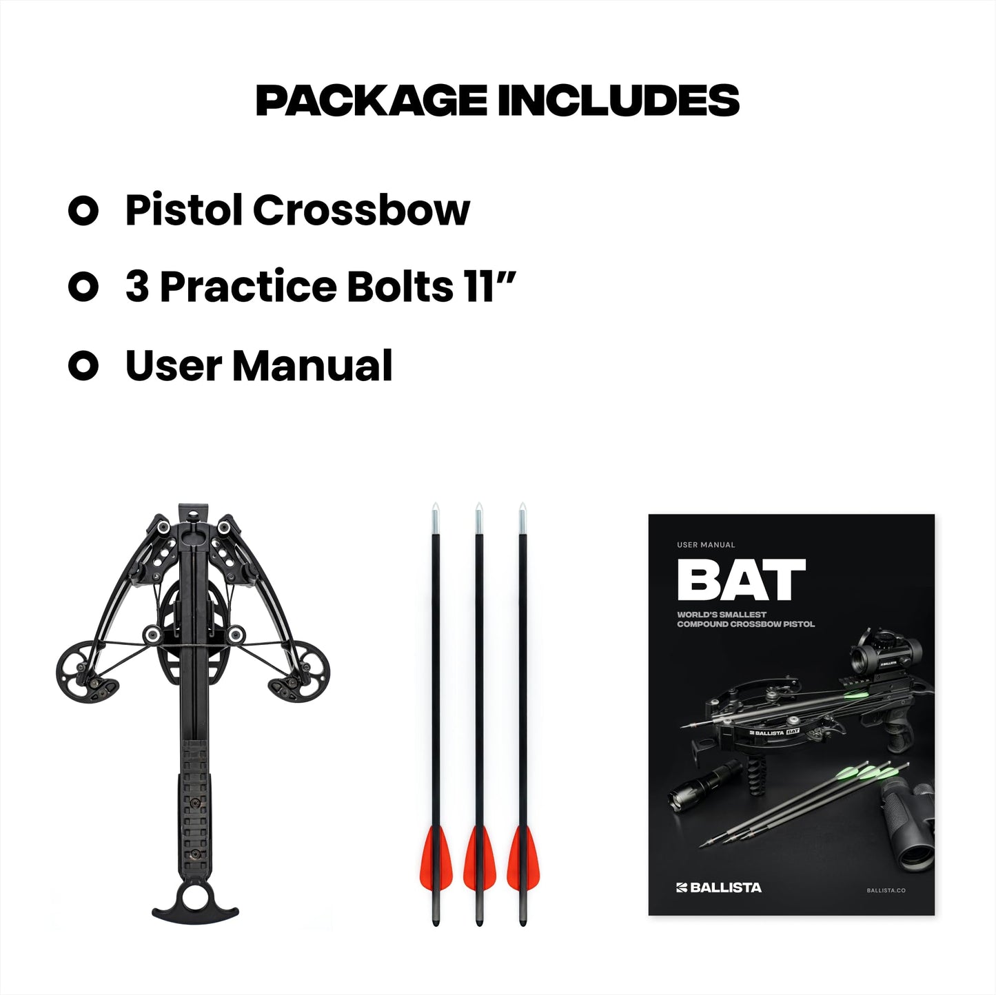 BALLISTA BAT Compound Mini Crossbow with One Hand Small Crossbow for Hunting, Fishing and Target for Adults and Youth - Fast 330fps, Powerful 130lbs, Lightweight 2.46lbs