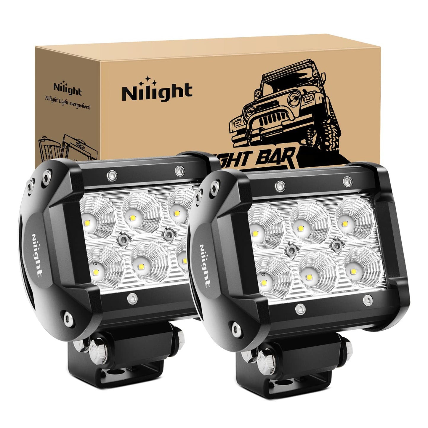 Nilight Led Pods 2Pcs 18W 1260LM Flood Led Off Road Lights Super Bright Driving Fog Boat Lights Led Work Light Bar for Trucks Pickup Golf Cart SUV ATV UTV 4x4 Van Camper,2 Years Warranty