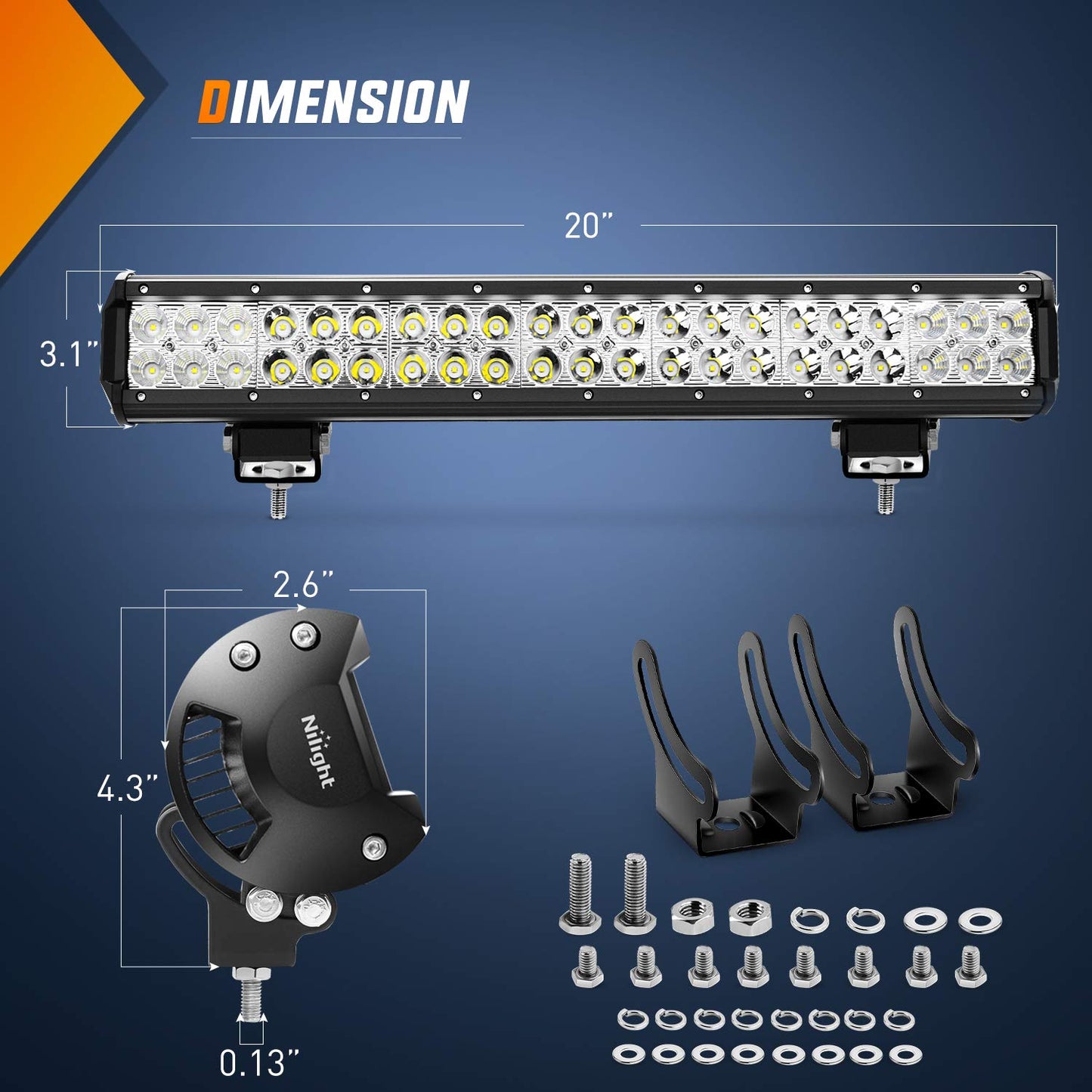 Nilight - 60005C-A 20Inch 126W Spot Flood Combo Led Light Bar Off Road Lights Boat Lighting Fog Light Driving Lights LED Work Light for Trucks, 2 Years Warranty