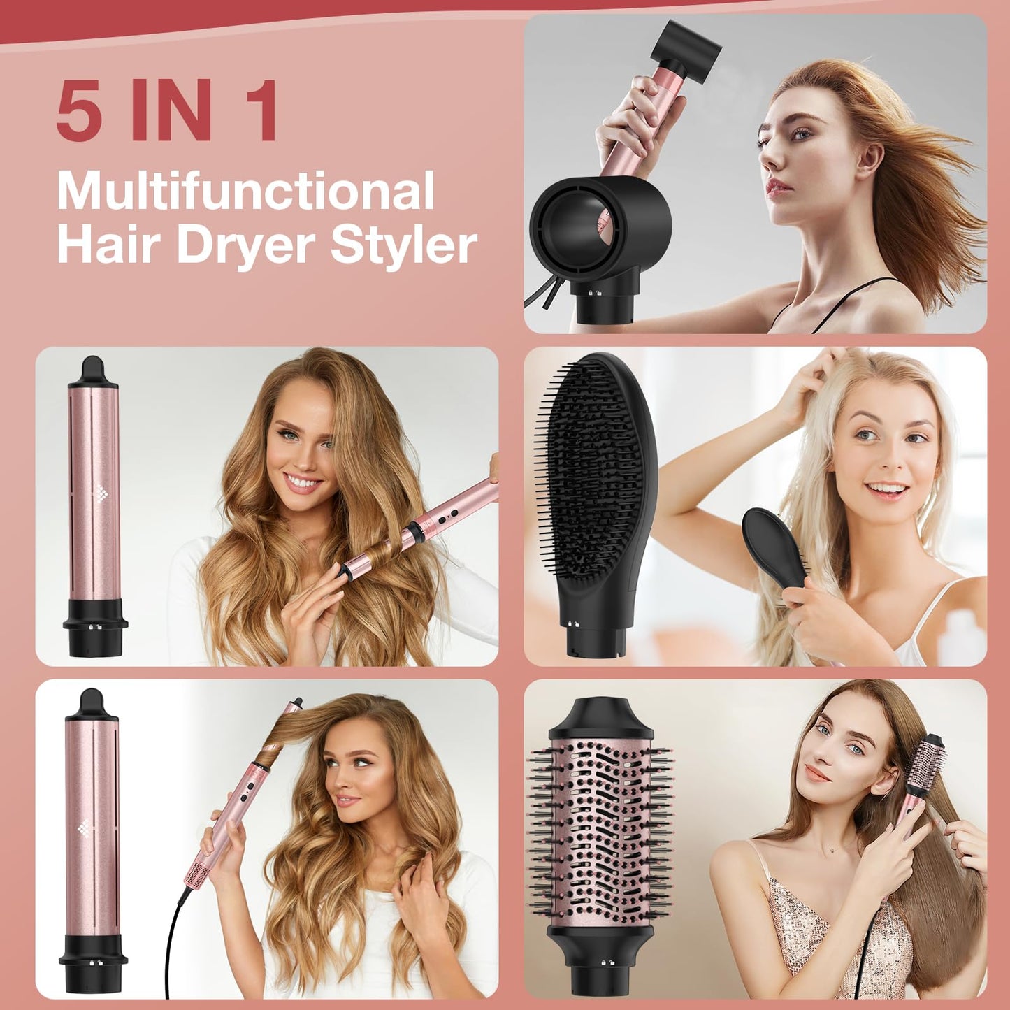 Brightup Air Styler with 110,000 RPM High-Speed Negative Ionic Hair Dryer, Blow Dryer Brush, Straightener Brush, Automatic Curling Iron, Professional 5 in 1 Styler for Fast Drying Volumizing & Styling