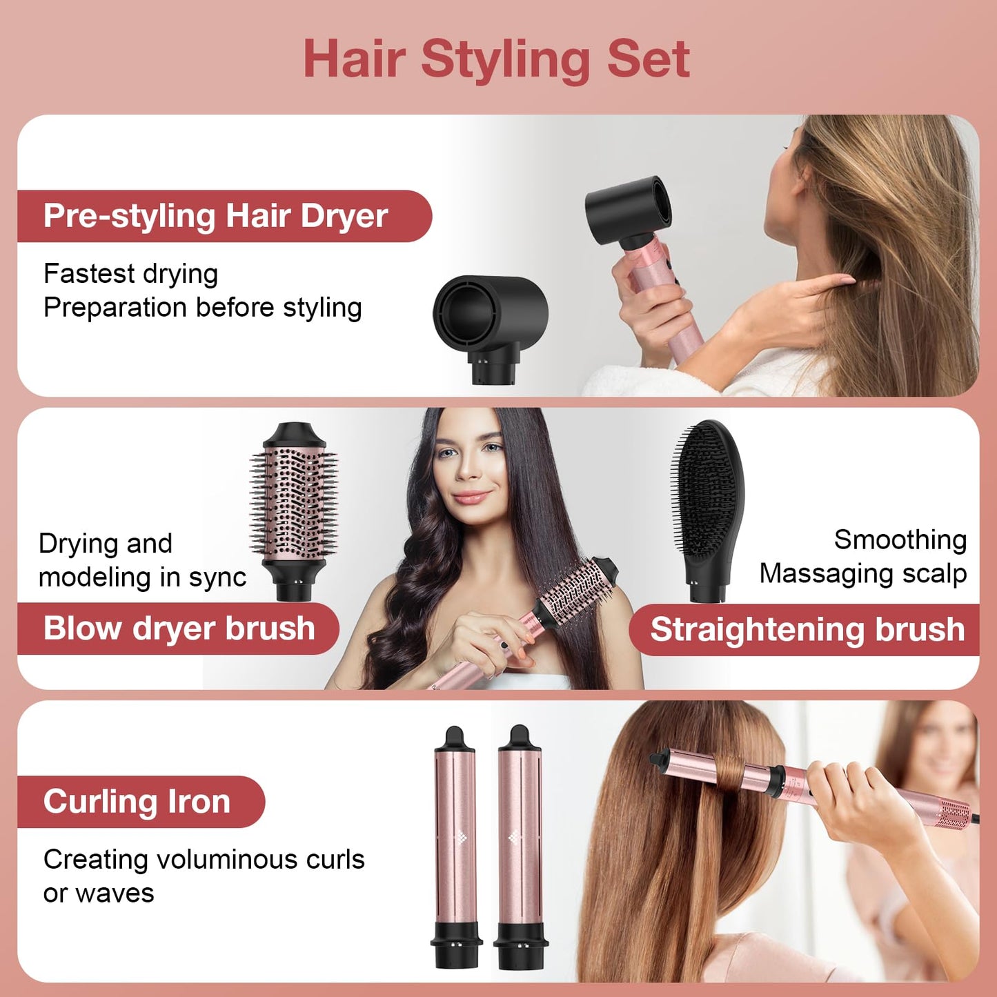 Brightup Air Styler with 110,000 RPM High-Speed Negative Ionic Hair Dryer, Blow Dryer Brush, Straightener Brush, Automatic Curling Iron, Professional 5 in 1 Styler for Fast Drying Volumizing & Styling