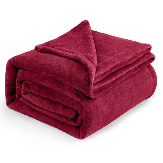 Flannel Fleece Luxury Blanket Red Queen(90"x90") Size Lightweight Cozy Plush Microfiber Solid Blanket by Bedsure