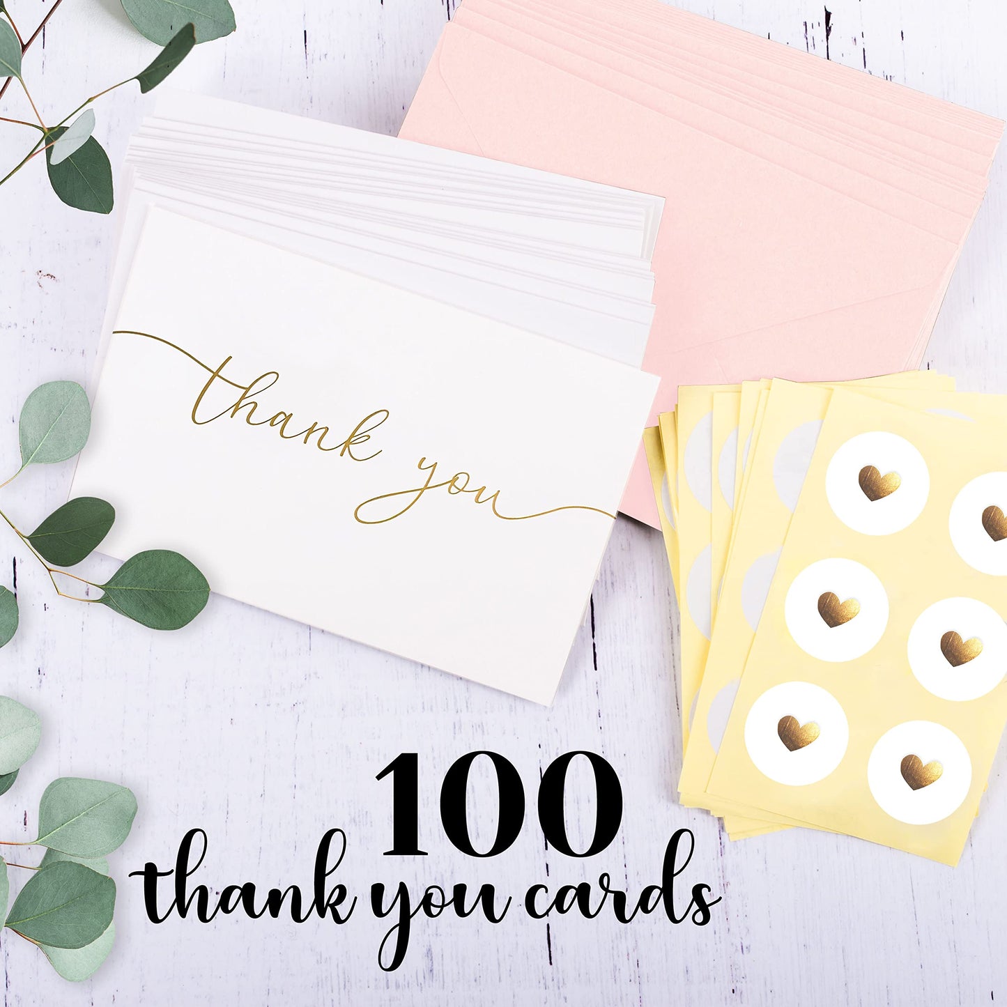 100 Bulk Thank You Cards with Envelopes - Blank Cards and Envelopes - Thank You Cards Wedding with Envelopes Set - Gold Script Thank You Notes - Thank You Cards Bridal Shower (4 x 6 Inches) (100 Pack)