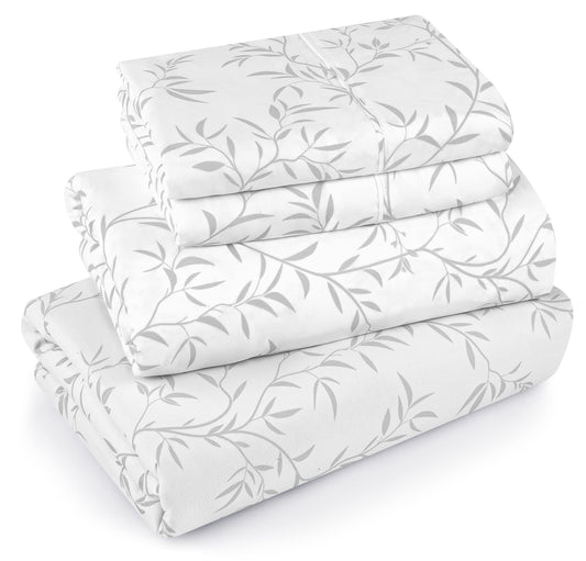 Utopia Bedding King Sheet Set, Soft Microfiber 4 Piece Bed Sheets with 15" Deep Pocket - Easy Care Brushed Microfiber (Vines - Grey)