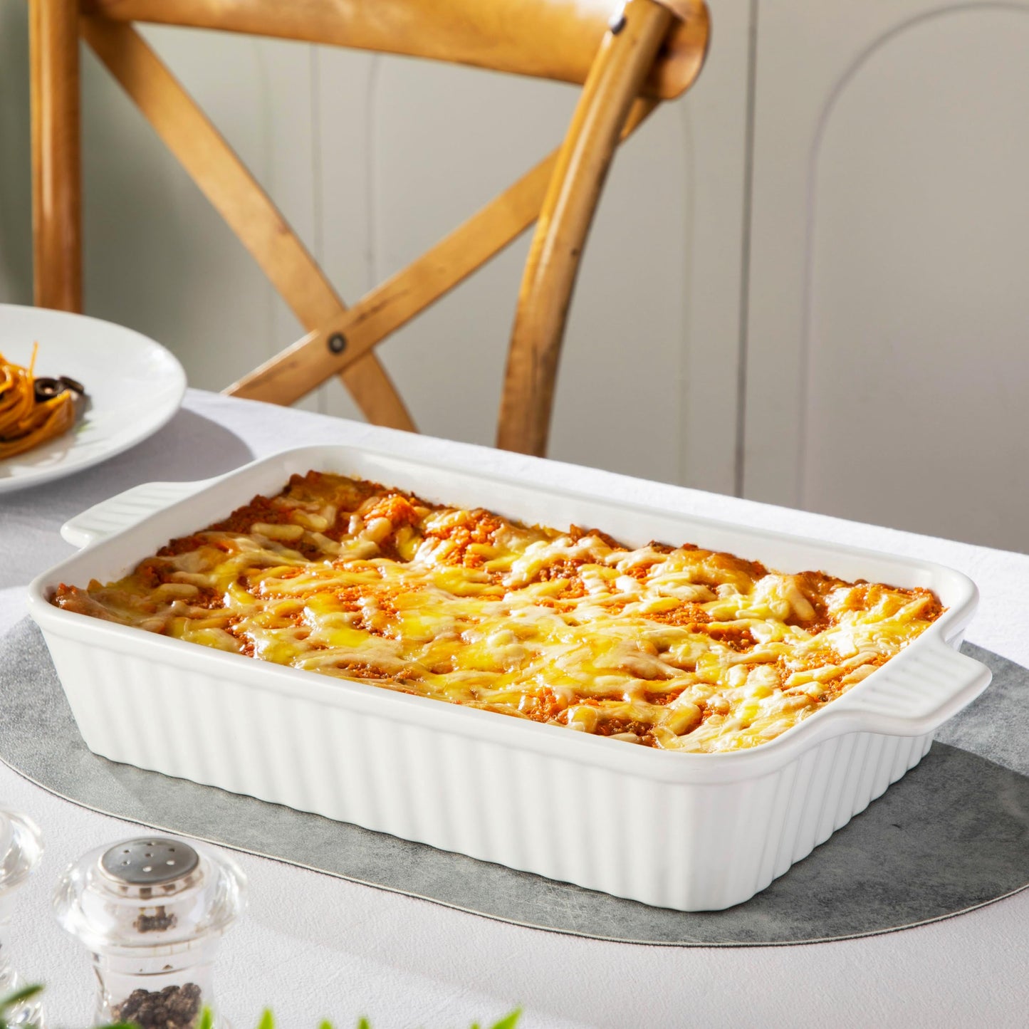 MALACASA Baking Dish, Casserole Dish for Oven, 3 QT Ceramic Baking Pan, Rectangular Lasagna Pan Deep with Handles for Cooking Serving Cake Kitchen, White, Series BAKE.BAKE (8"x12")