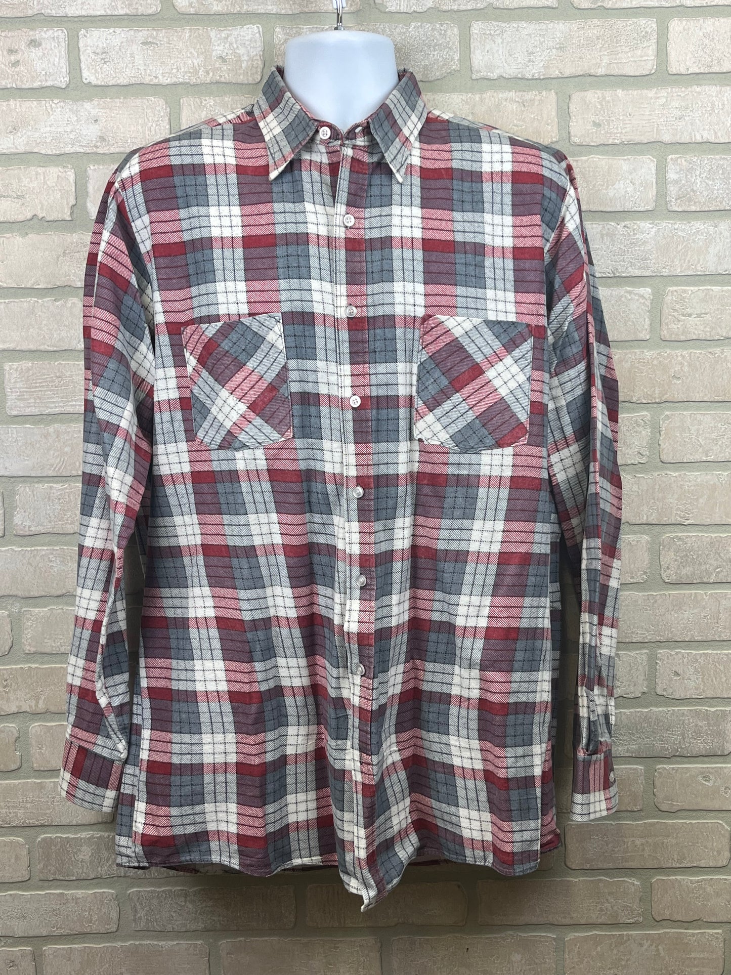 Ozark flannel plaid shirt, long sleeve button up size large, tall pre-owned ￼￼