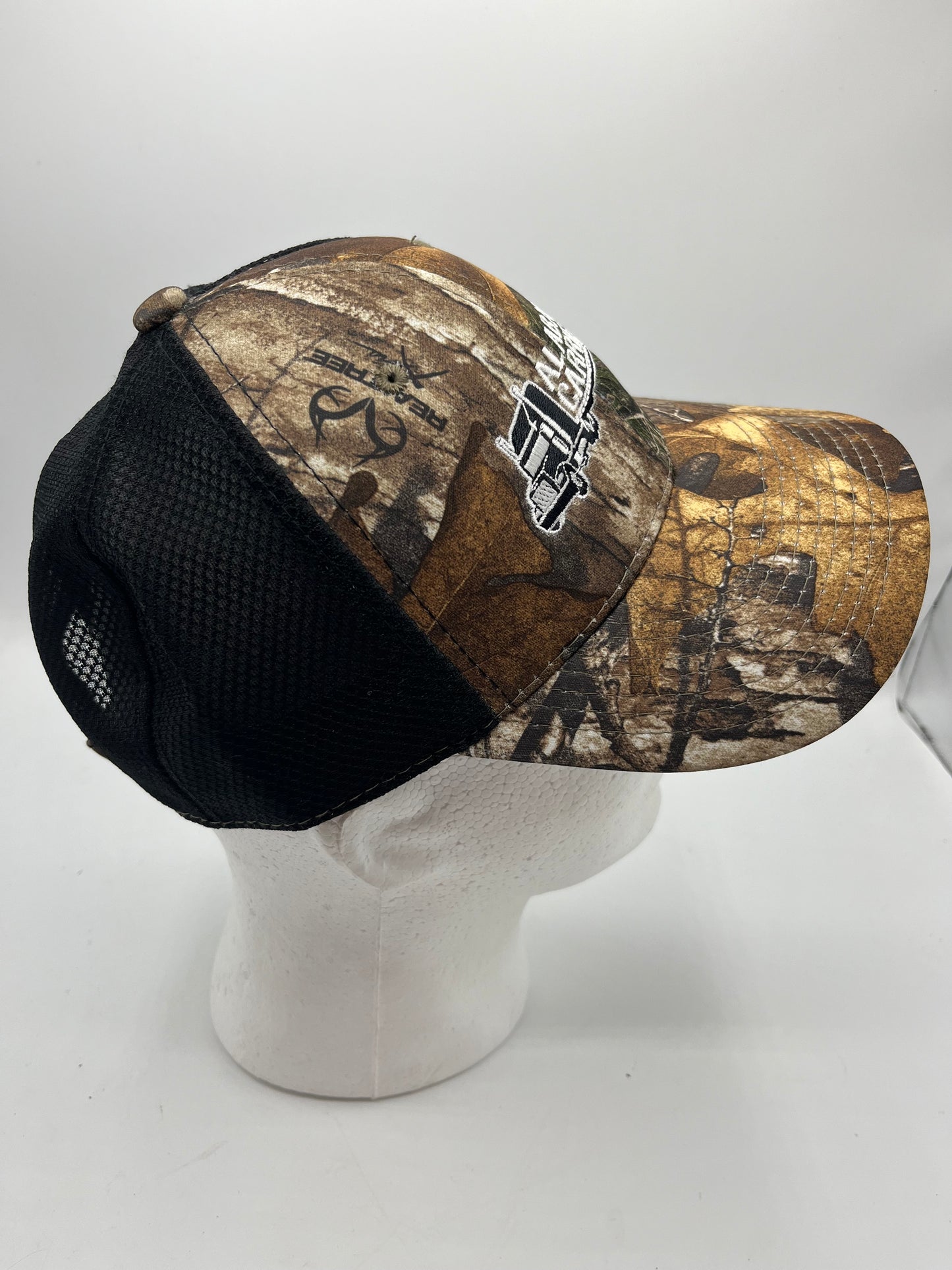 Camo trucker hat logo, outdoor cap. Preowned.