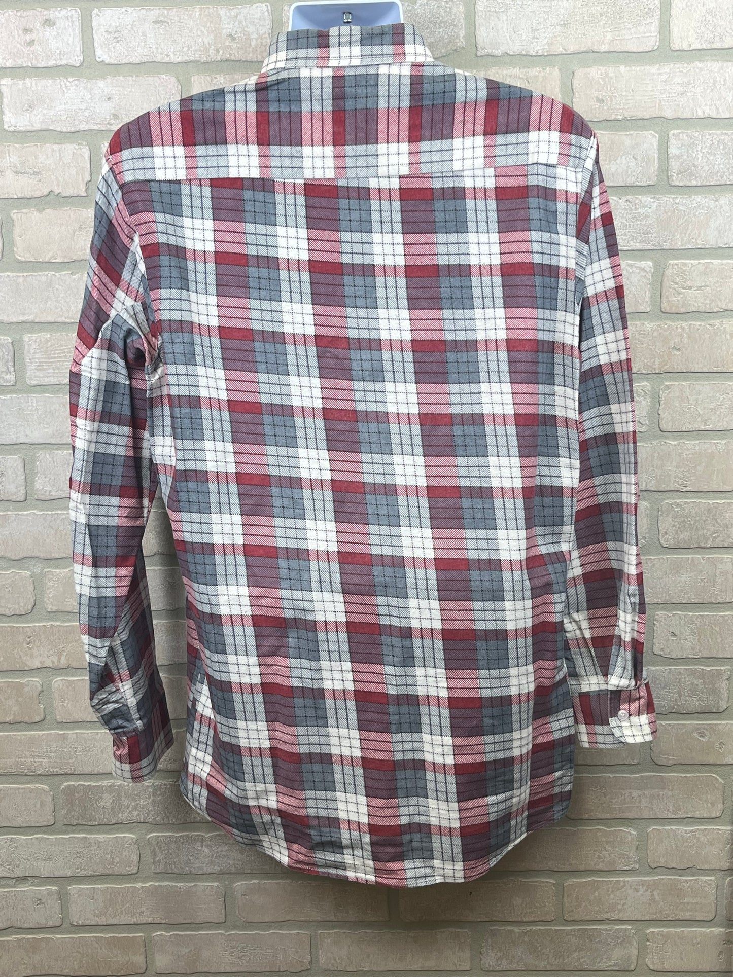 Ozark flannel plaid shirt, long sleeve button up size large, tall pre-owned ￼￼