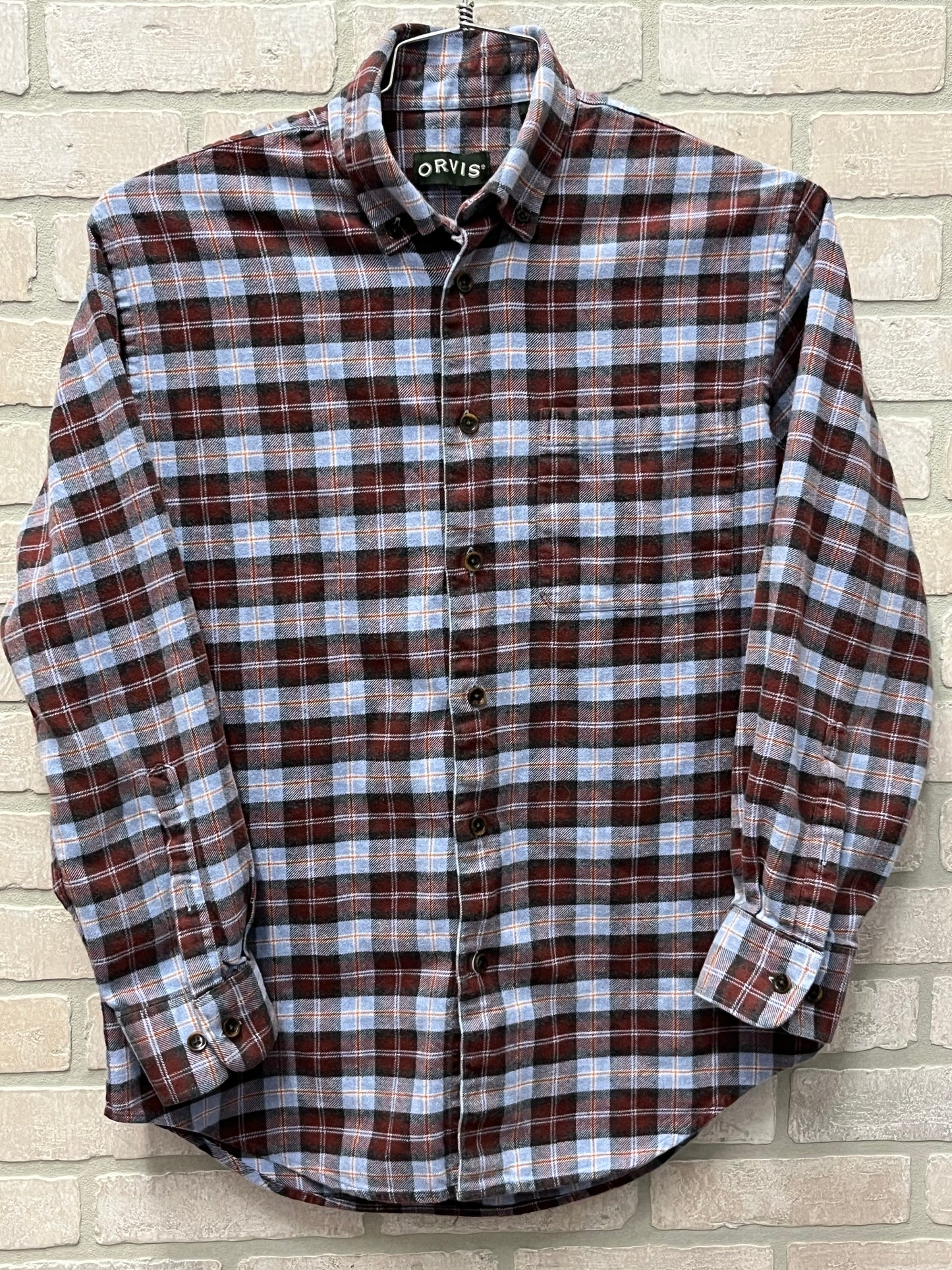 Orvis flannel shirt, long sleeve size medium tartan plaid luxury flannel preowned