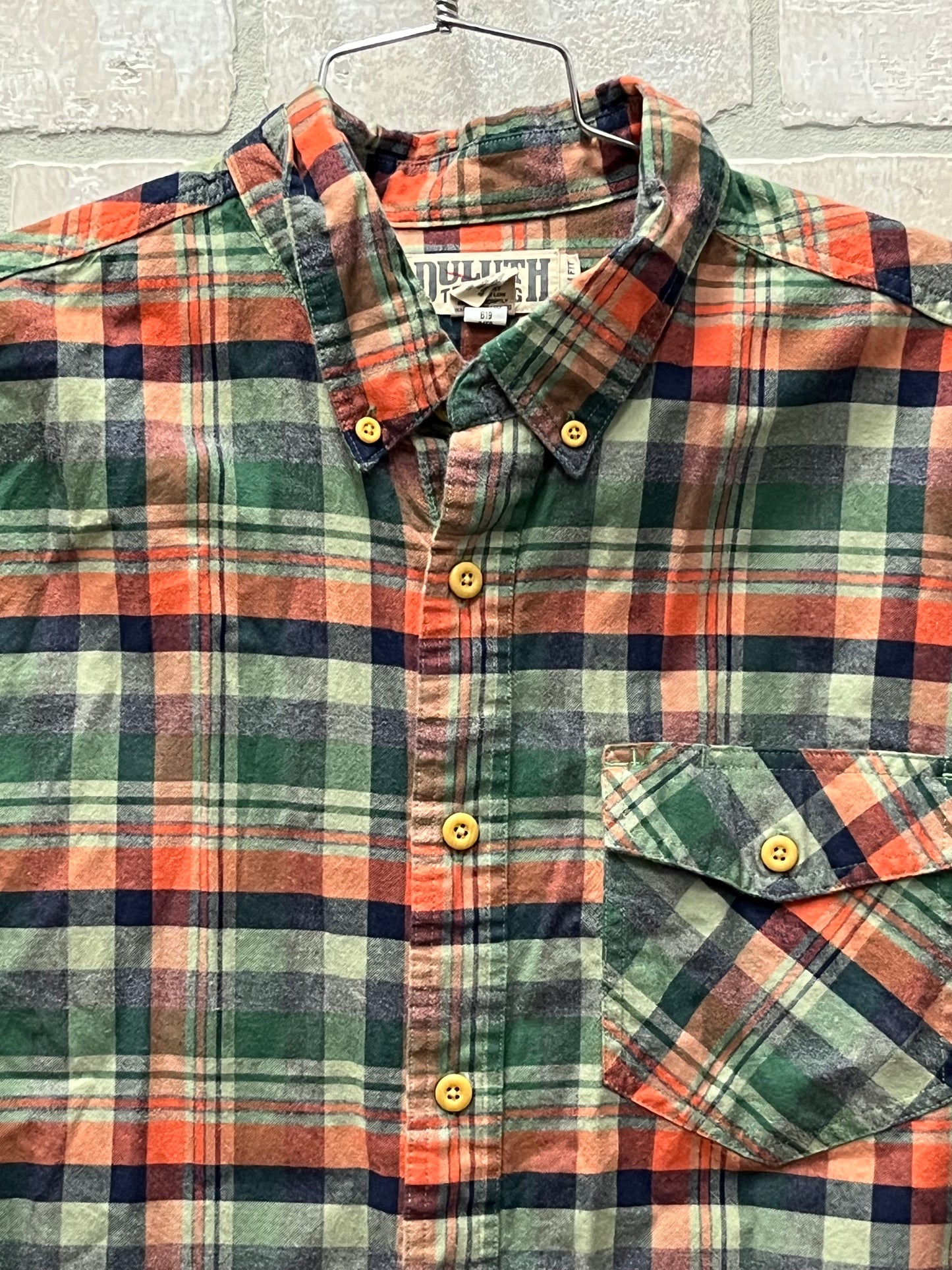 Duluth trading Co.long sleeve, button up flannel shirt men’s size extra large tall trim fit preowned