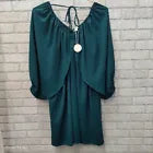 Oddy NWT Teal Green Sheer Bishop Split Sleeve Boho Pheasant Mini Dress 1XL