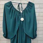 Oddy NWT Teal Green Sheer Bishop Split Sleeve Boho Pheasant Mini Dress 1XL