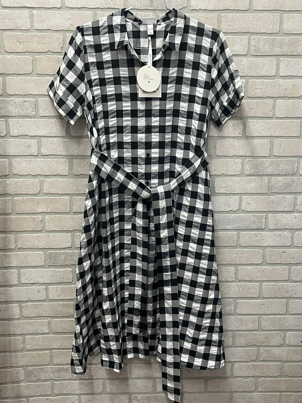 Lisa Marie Fernandez NWT Black Buffalo Checked Plaid Shirt Dress Belt Pockets XL