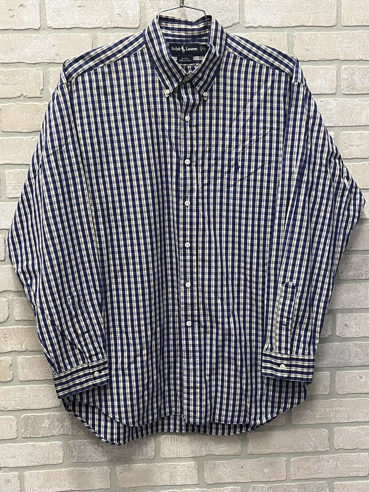 VTG Polo Ralph Lauren Shirt Mens Extra Large Button Up Blue Plaid Twill Blake XL