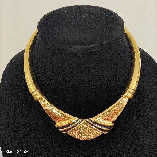 Vintage NAPIER Patent Pending Signed Gold Tone Black Collar Choker Bib Necklace