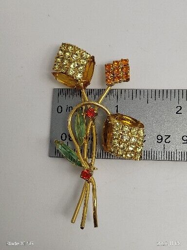 Vintage Topaz  Rhinestone Crystal Abstract Floral Navettes Brooch Pin Art Deco