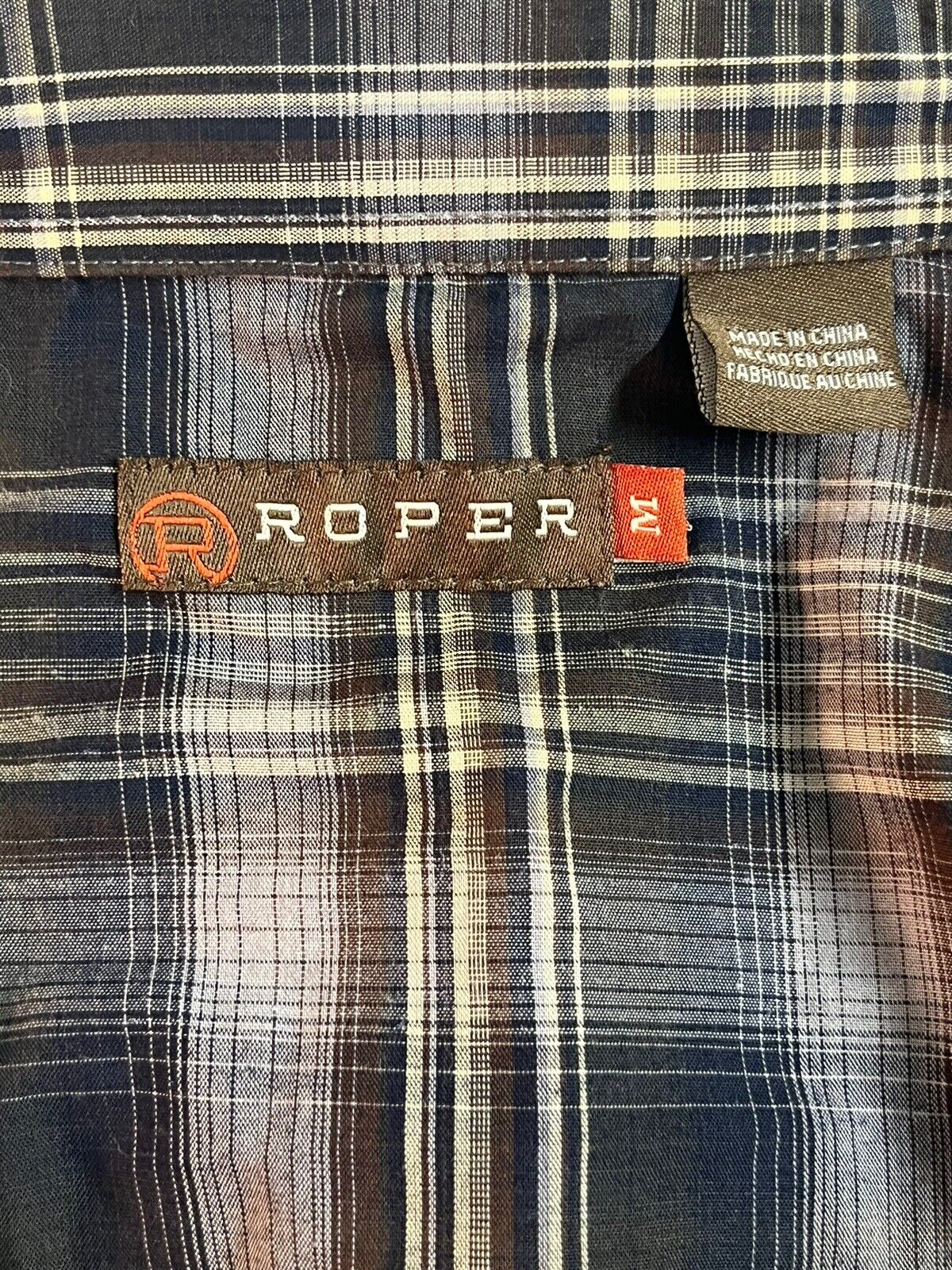 Roper Western Shirt Men’s Size M Long Sleeve Pearl Snaps Blue Plaid Pockets EUC