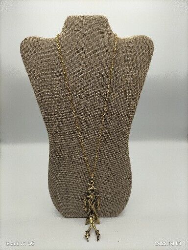 Vintage Scarecrow Gold Tone Movable Articulated Figural Fall Jewelry Necklace