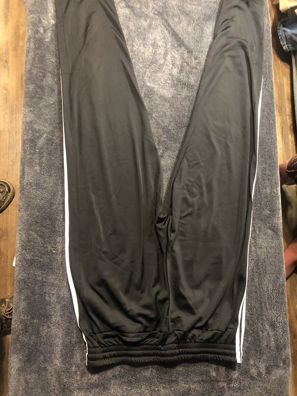 Adidas Men's Three Stripe Warm Up Track Pants Black Drawstrings Size LEL 32W 40L