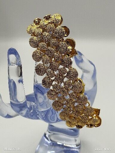 Vintage JJJ Chunky Gold Tone Textured Nugget Flexible Wide Fashion Bracelet