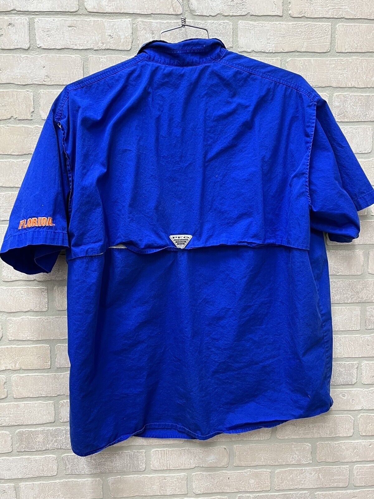 Columbia PFG Sz XL/TG Blue Florida Gator Short Sleeve Fishing Button Up Shirt