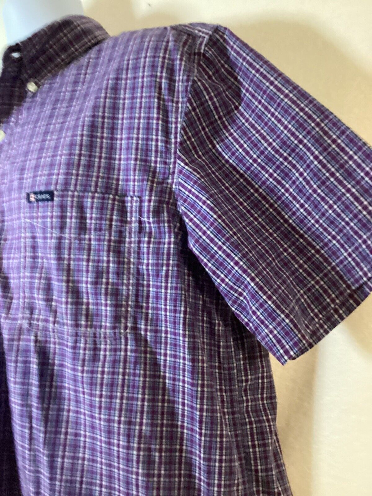 Chaps Button Up Shirt Mens Large Purple Casual Short Sleeve Easy Care