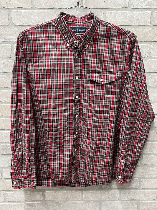 Ralph Lauren Shirt Mens Size XL Long Sleeve Button Front Red Plaid