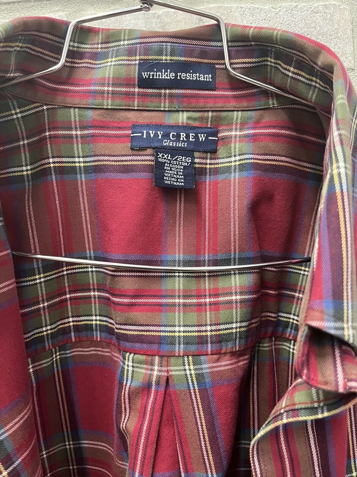 Ivy Crew Classics Men Button Up Shirt Sz 2XL Red Tartan Plaid wrinkle resistant