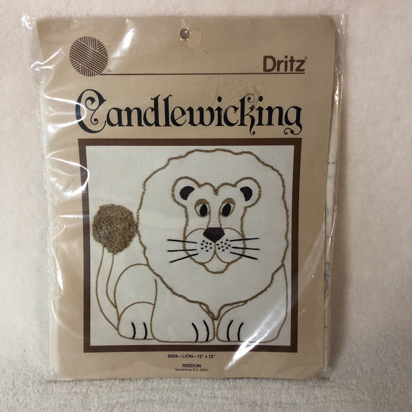 Vintage Dritz Pillow Candlewicking Embroidery Kit Lion 9026 NEW 1983 12x12