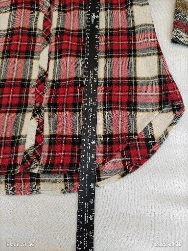 Aratta Silent Journey Cozy Red Plaid Buttondown Tunic Blouse Shirt Size S