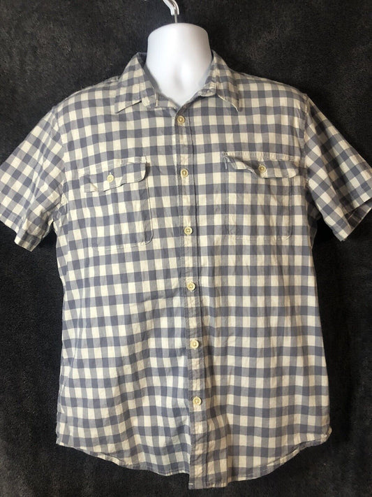 Lucky Brand Shirt Mens Size LG ButtonUp Blue Check Short Sleeve Casual ￼Stretch