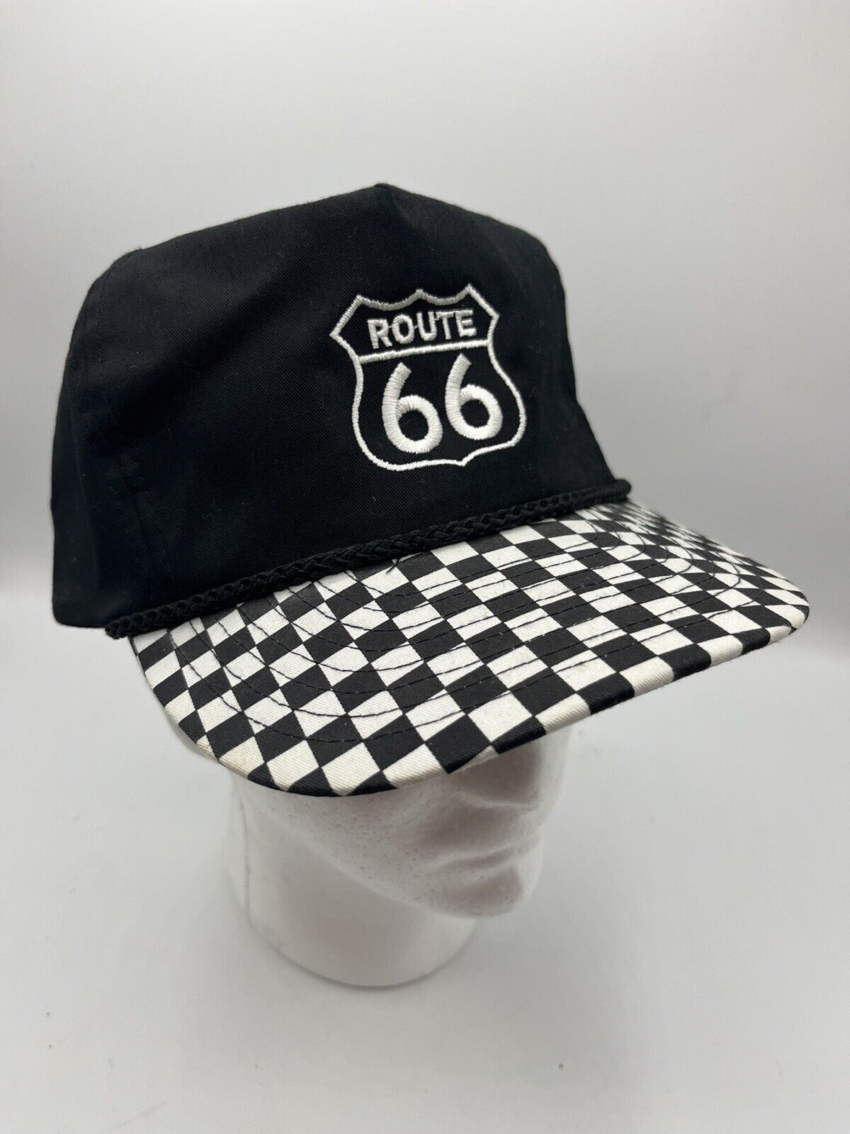 Vintage Route 66 Hat Cap Checkered Flag News Journal Nissin Cap adjustable