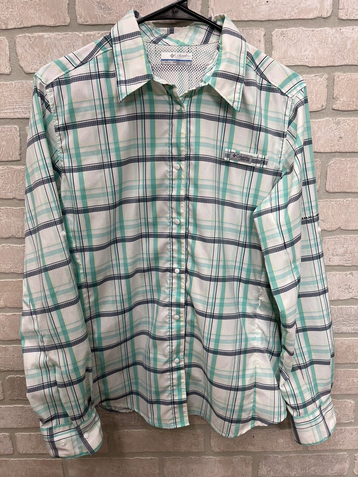 Columbia PFG Shirt Men Size L ￼LongSleeve Omni Shade Tartan Plaid Vented Fishing