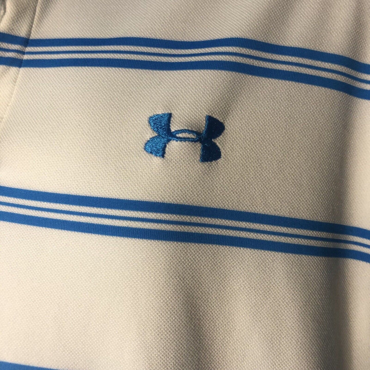 Under Armour Polo Shirt Mens Size LG/G/G blue White Loose Heat Gear Golf Striped