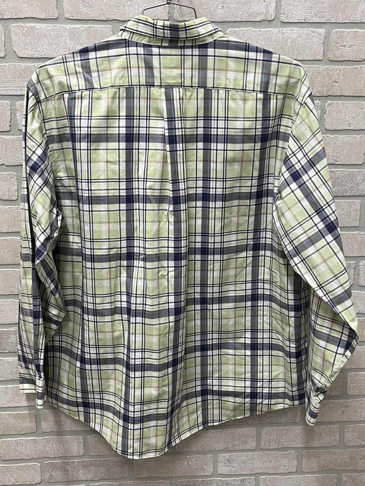 LL BEAN Mens XL Long Sleeve Shirt Green Scott Plaid Button Wrinkle Resistant