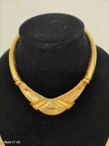 Vintage NAPIER Patent Pending Signed Gold Tone Black Collar Choker Bib Necklace