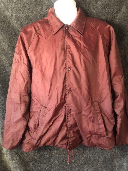 Vintage Men's Store Burgundy Snap Up Lined Drawstring Windbreaker Adult Size L