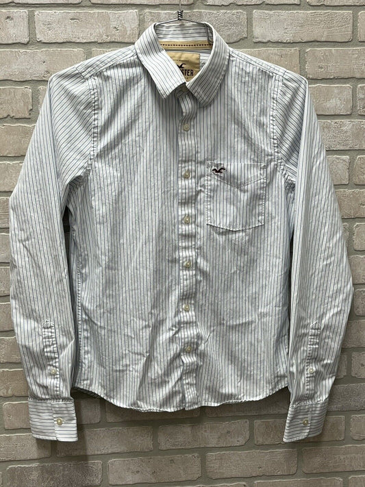 Hollister men Size M White Striped Cotton Muscle Fit Long Sleeve Casual Shirt